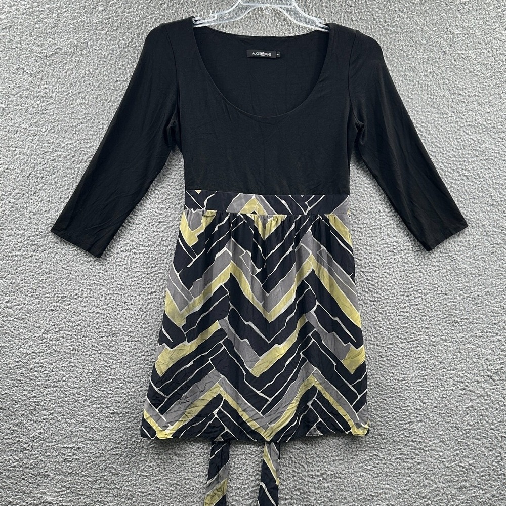 Womens Silk Artsy Tunic Top M Chevron Geometric Belted Empire Waist Contemporary